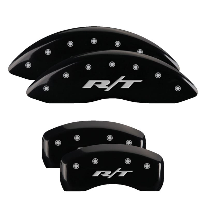 MGP 4 Caliper Covers Engraved Front & Rear RT Black finish silver ch - 12192SRT1BK