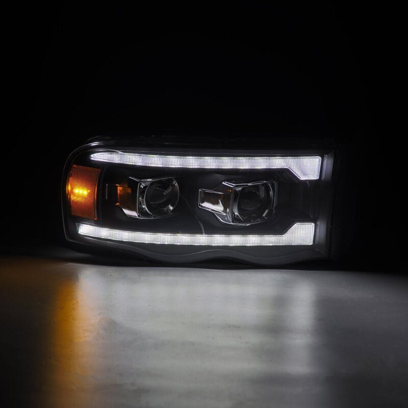 AlphaRex 02-05 Dodge Ram 1500 LUXX LED Proj Headlights Plank Style Black w/Activ Light/Seq Signal thumbnail 4