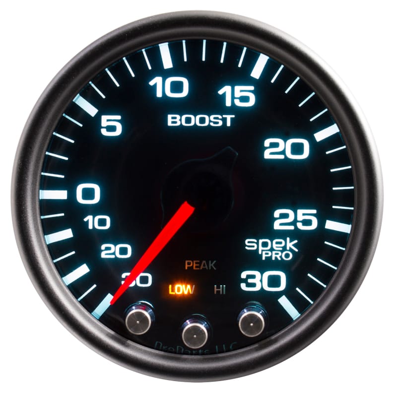 Autometer Spek-Pro Gauge Vac/Boost 2 1/16in 30Inhg-30psi Stepper Motor Peak & Warn Black/Smoke/Black thumbnail 3