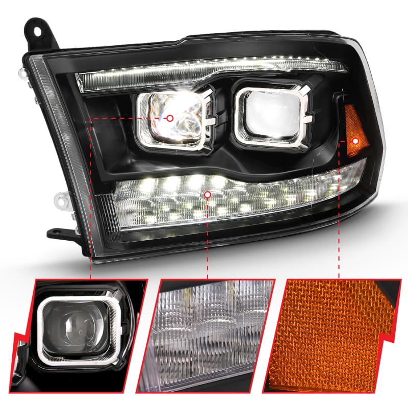 ANZO 2009-2018 Dodge Ram 1500 Led Projector Plank Style Switchback H.L Halo Black Amber (OE Style) thumbnail 4