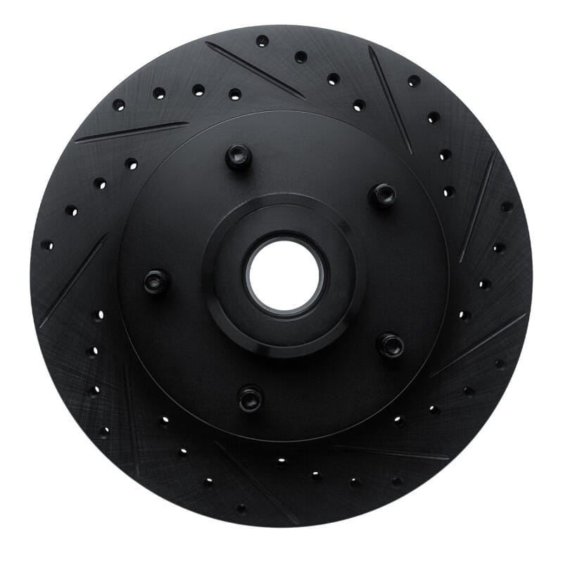 R1 94-02 Dodge B200 / B200 Van / B250 Front Right Drilled & Slotted Black Brake Rotor