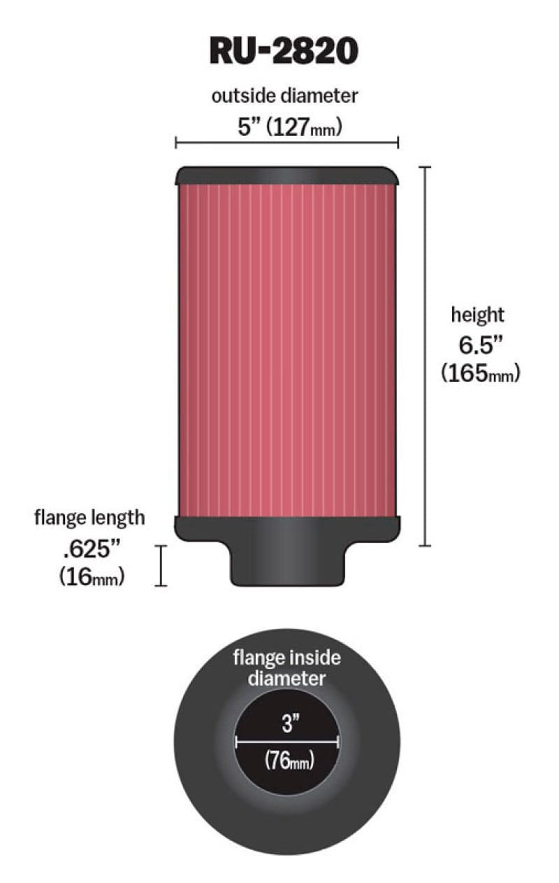 K&N Filter 3 inch Flange 5 inch OD 6 1/2 inch Height thumbnail 2