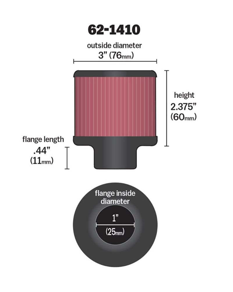 K&N 1 inch ID 3 inch OD 2.375 inch H Rubber Base Crankcase Vent Filter thumbnail 4