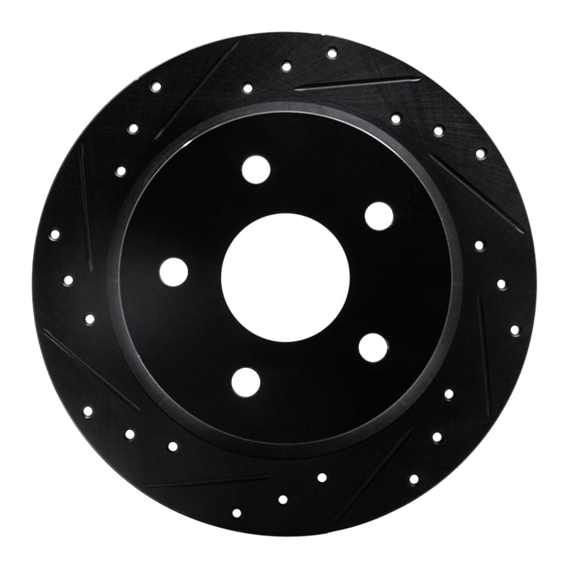 R1 99-04 Jeep Grand Cherokee Rear Left Drilled & Slotted Black Brake Rotor