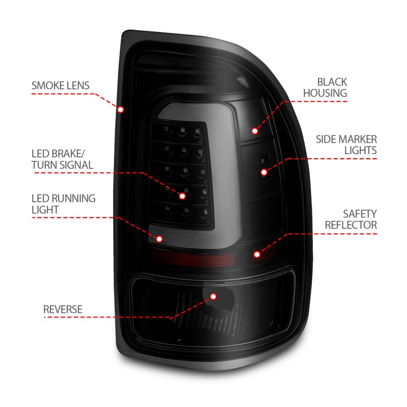 ANZO 1997-2004 Dodge Dakota LED Taillights Black Housing Smoke Lens Pair thumbnail 5
