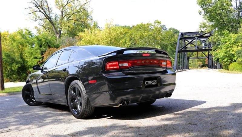 Corsa 11-14 Dodge Charger SXT 2.5in Sport Cat-Back Dual Rear Exit w/ Twin 3.0in Black Tips thumbnail 2