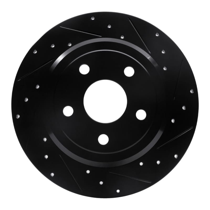R1 11-22 Dodge Durango Rear Right Drilled & Slotted Black Brake Rotor