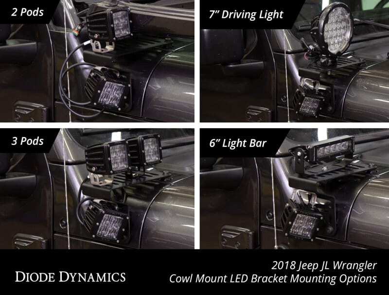 Diode Dynamics 18-21 Jeep JL Wrangler/Gladiator SS3 Cowl LED Bracket Kit - Yellow Pro thumbnail 9