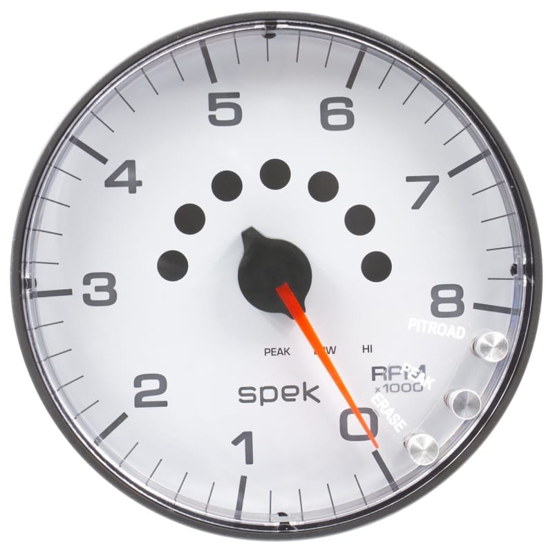 Autometer Spek-Pro Gauge Tachometer 5in 8K Rpm W/Shift Light & Peak Mem White/Black - P238128 thumbnail 2