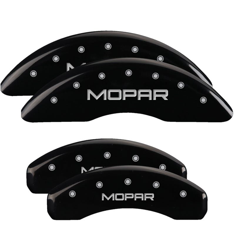 MGP 4 Caliper Covers Engraved Front & Rear MOPAR Black finish silver ch - 32002SMOPBK
