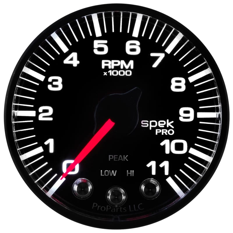Autometer Spek-Pro Gauge Tach 2 1/16in 11K Rpm W/ Shift Light & Peak Mem - Blk/Blk thumbnail 6