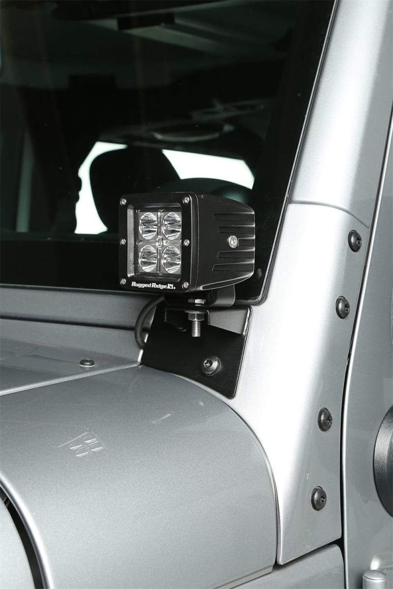 Rugged Ridge 07-18 Jeep Wrangler JK Textured Black Windshield Aux. Light Mounting Brackets thumbnail 2