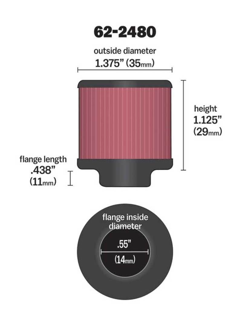 K&N Rubber Base Crankcase Vent Filter - 0.55in Flange ID 1.375in OD 1.125in Height thumbnail 4