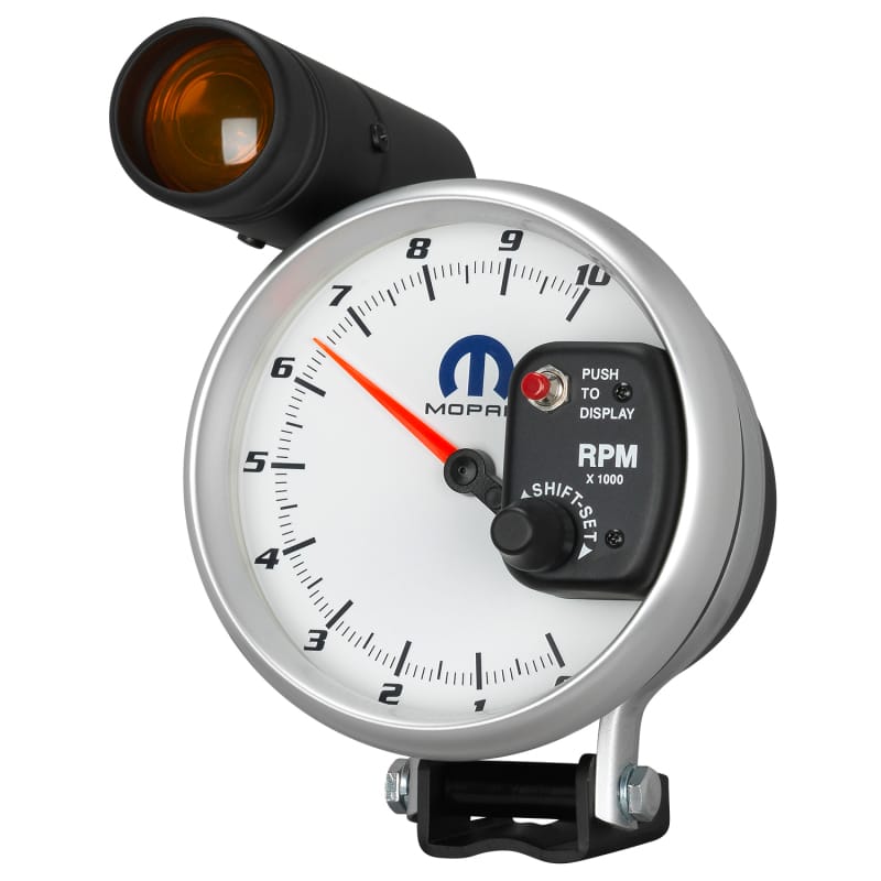 AutoMeter Gauge Tachometer 5in. 10K RPM Pedestal W/ Ext. Shift-Lite White Mopar thumbnail 2