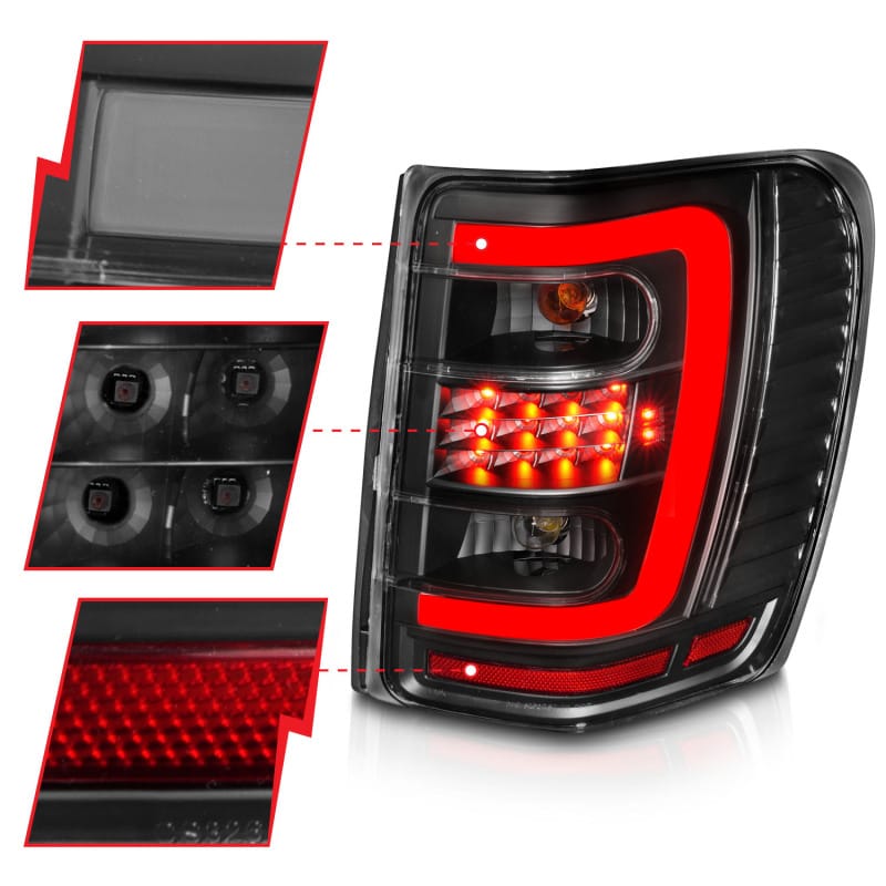 ANZO 1999-2004 Jeep Grand Cherokee LED Tail Lights w/ Light Bar Black Housing Clear Lens thumbnail 4