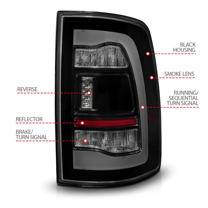 ANZO 09-18 Dodge Ram 1500 Sequential LED Taillights Smoke Black thumbnail 5