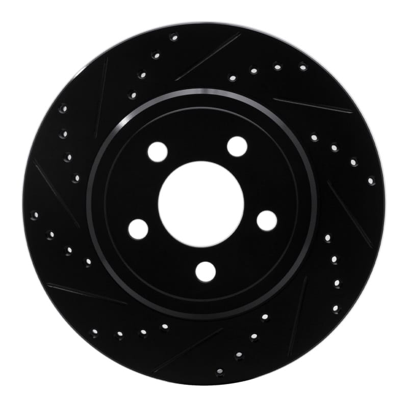 R1 05-23 Chrysler 300 Rear Left Drilled & Slotted Black Brake Rotor - 633-39018L