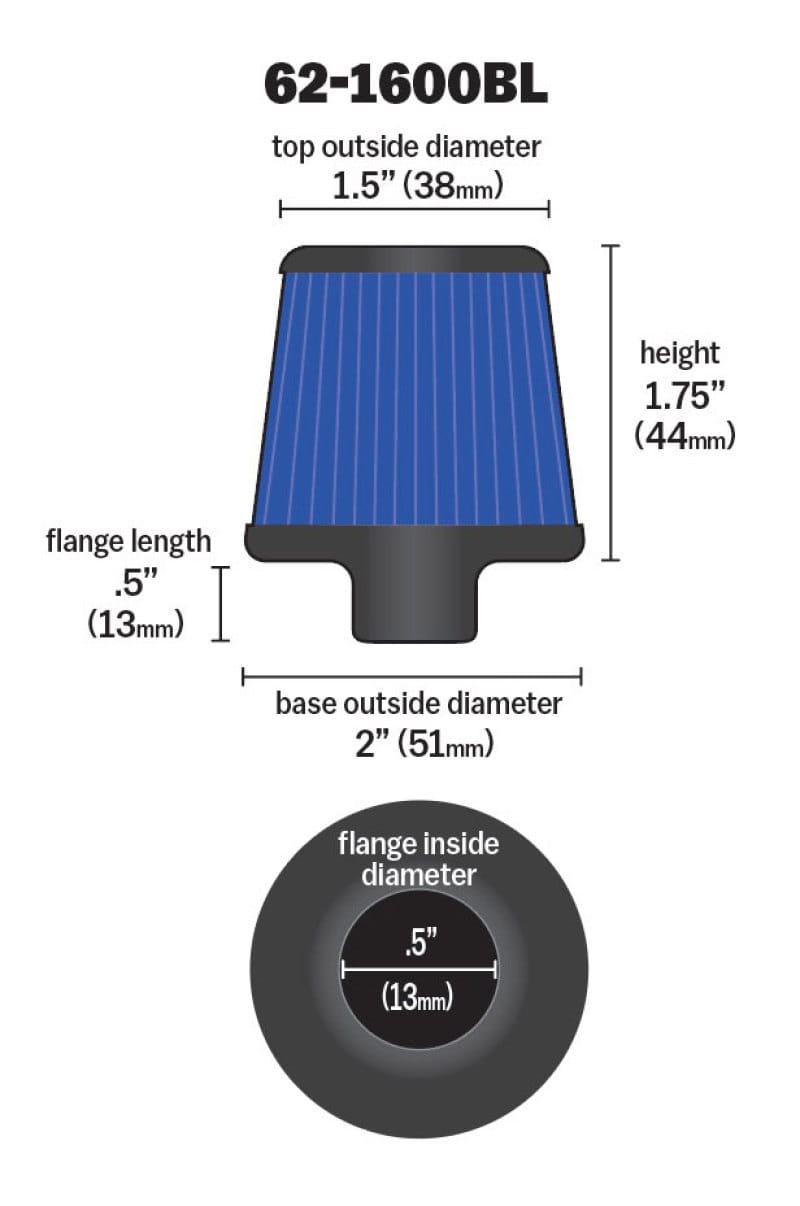 K&N 2in Base OD x .375in Flange ID x 1.75in H Rubber Base Crankcase Vent Filter - Blue thumbnail 4