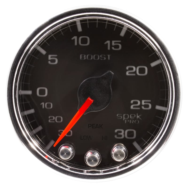 Autometer Spek-Pro Gauge Vac/Boost 2 1/16in 30Inhg-30psi Stepper Motor W/Peak & Warn Black/Chrome - P30231 thumbnail 2