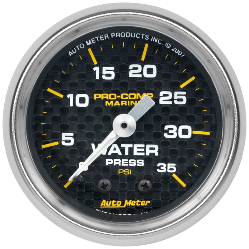 Autometer Marine Carbon Fiber 2-1/16in 35 PSI Mechanical Water Pressure Gauge