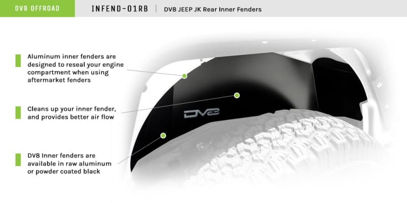 DV8 Offroad 07-18 Jeep Wrangler JK Rear Aluminum Inner Fender - Black thumbnail 4