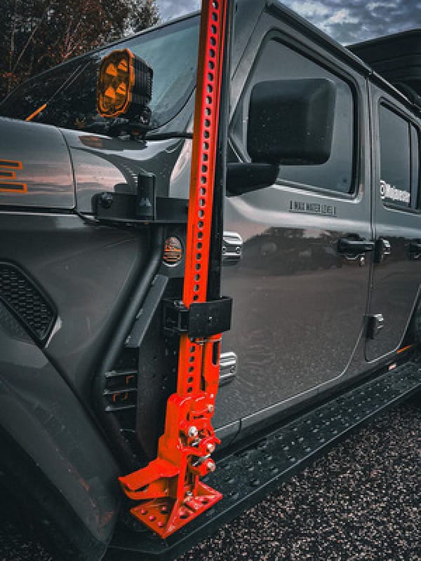 Go Rhino 18-24 Jeep Wrangler JL/JLU/JT Front Fender Jack Mount for Hi-Lift Jack - Tex. Blk thumbnail 2