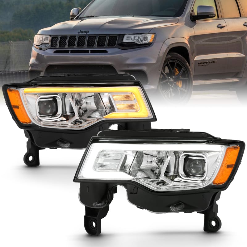 ANZO 2017-2018 Jeep Grand Cherokee Projector Headlights w/ Plank Style Switchback - Chrome w/ Amber thumbnail 4