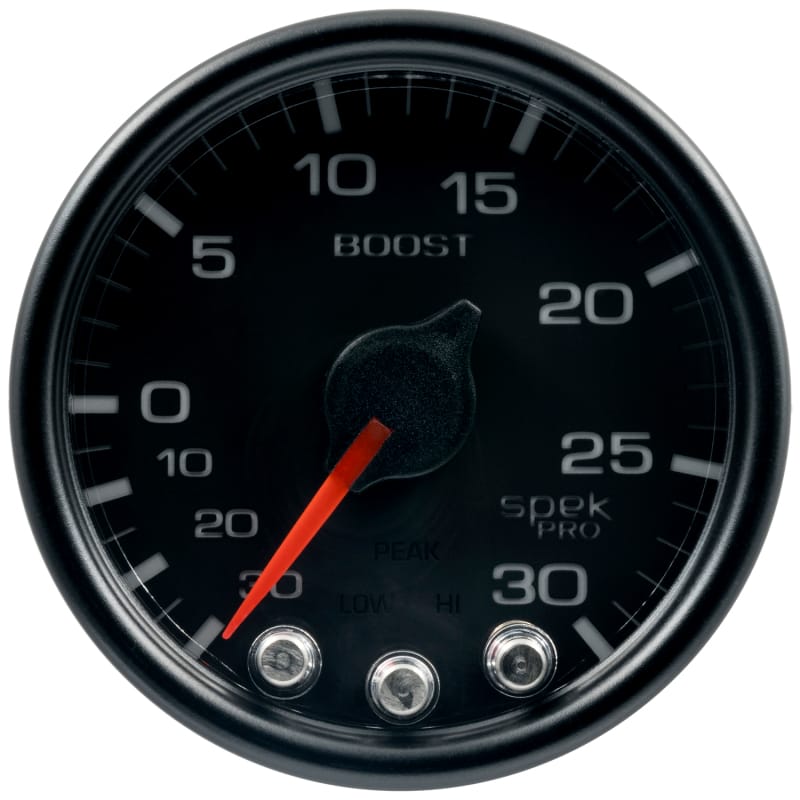 Autometer Spek-Pro Gauge Vac/Boost 2 1/16in 30Inhg-30psi Stepper Motor W/Peak & Warn Black/Black thumbnail 2