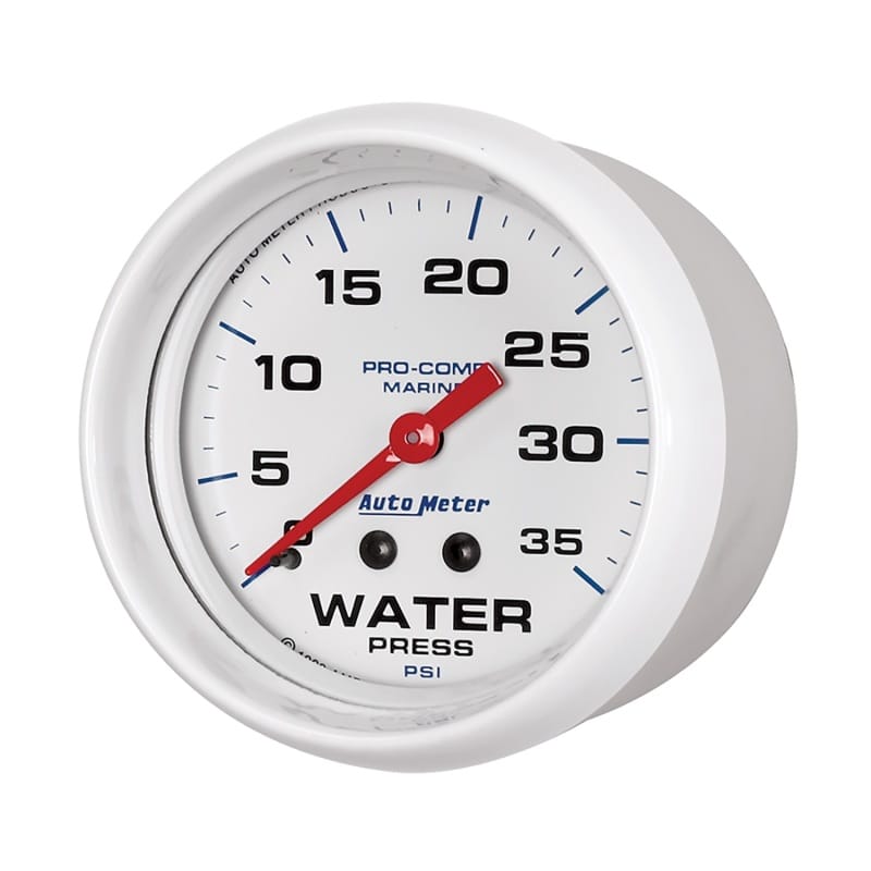 Autometer AutoGage 2-5/8in. / 35 PSI Mechanical Water Press Gauge - Marine White thumbnail 2
