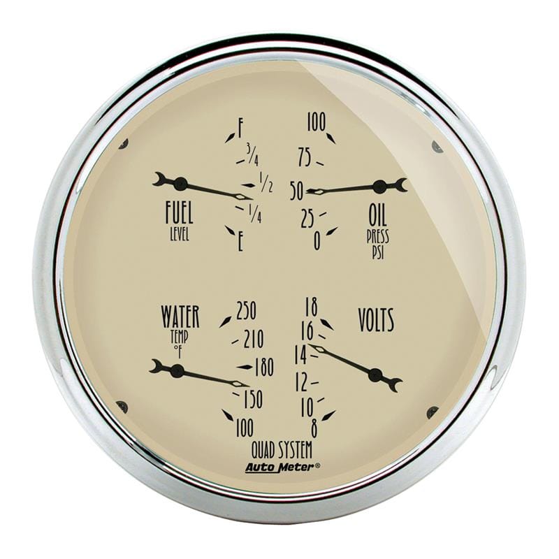 AutoMeter Gauge Quad 5in. 0 Ohm(e) to 90 Ohm(f)Elec Antique Beige