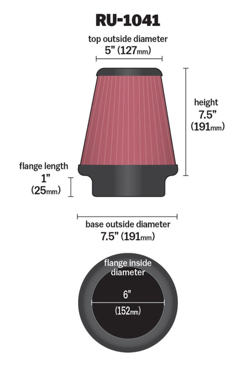 K&N Universal Clamp-On Air Filter 6in FLG / 7-1/2in B / 5in T / 7-1/2in H thumbnail 4