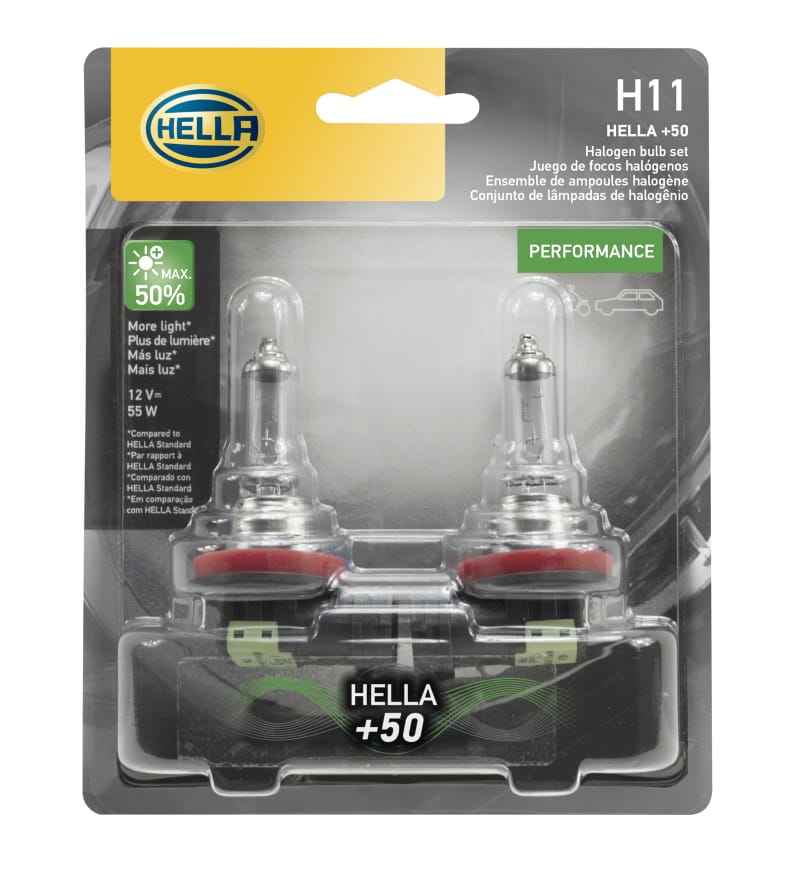 Hella H11 12V 55W PGJ19-2 T4 +50 Performance Halogen Bulb - Pair thumbnail 2