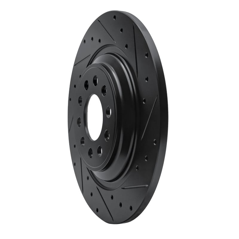 R1 14-23 Jeep Cherokee Rear Right Drilled & Slotted Black Brake Rotor