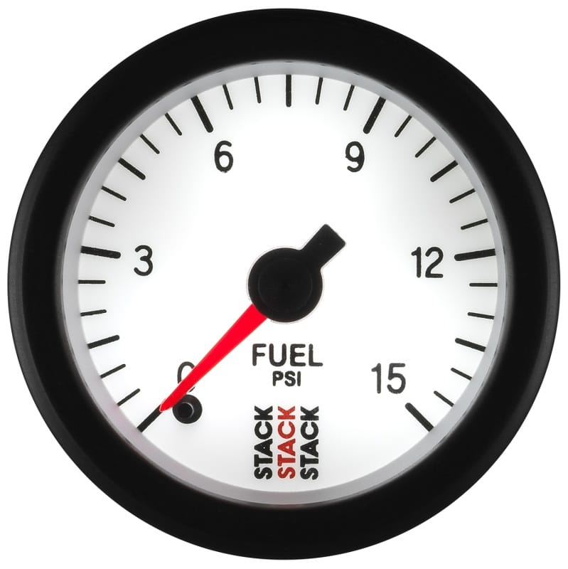 Autometer Stack 52mm 0-15 PSI 1/8in NPTF Male Pro Stepper Motor Fuel Pressure Gauge - White thumbnail 4