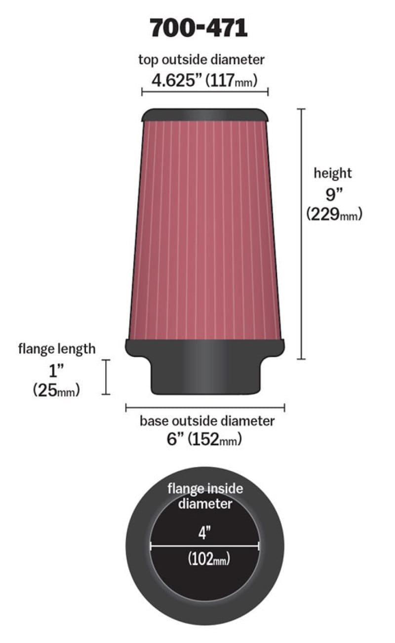 Airaid Universal Air Filter - Cone 4 x 6 x 4 5/8 x 9 w/ Short Flange thumbnail 3