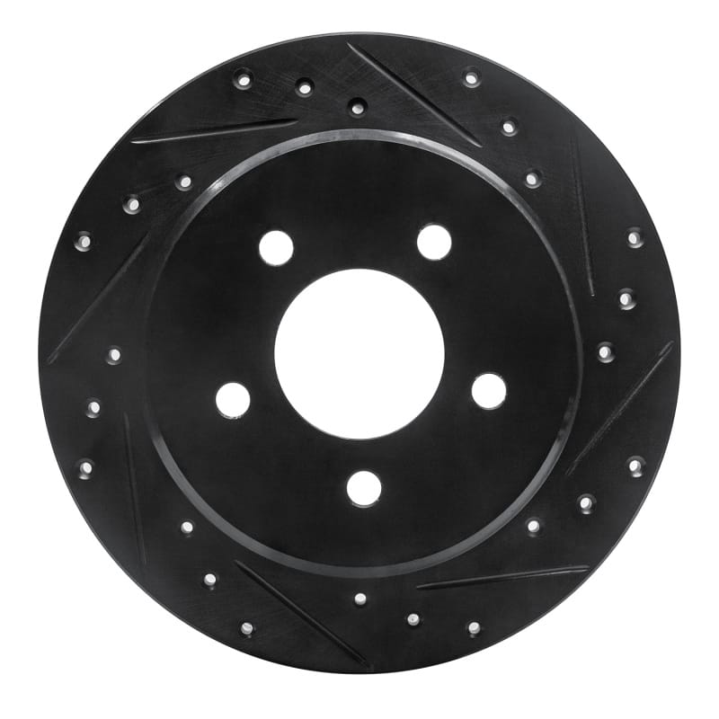 R1 97-07 Chrysler Town & Country Rear Right Drilled & Slotted Black Brake Rotor