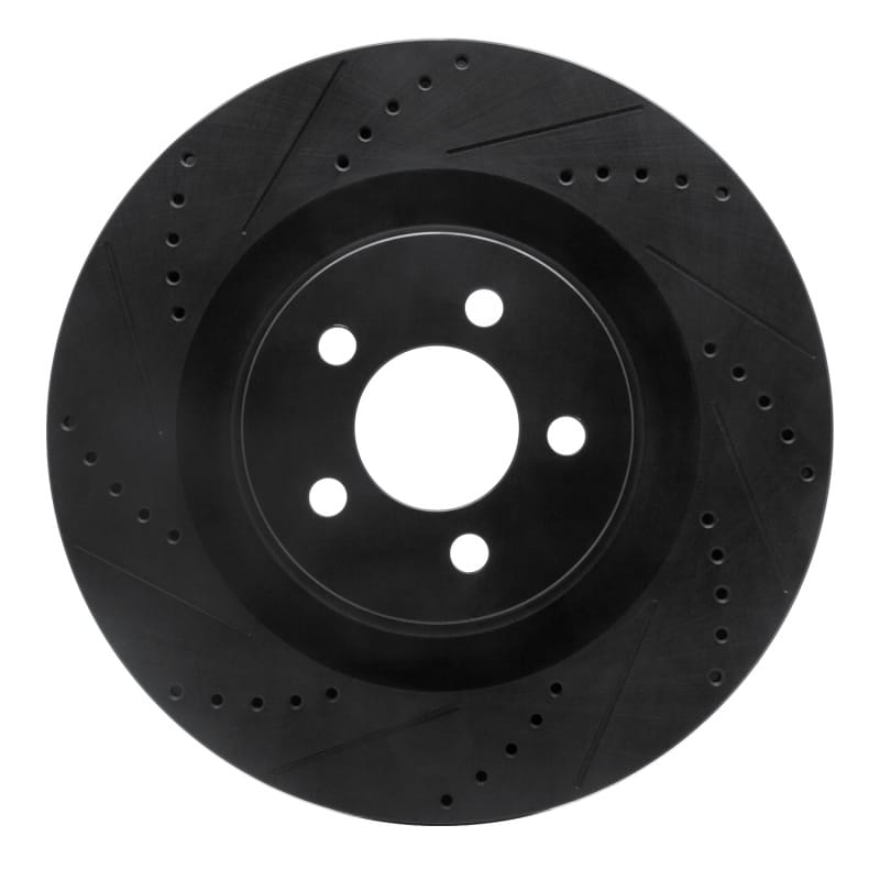 R1 05-23 Chrysler 300 Front Left Drilled & Slotted Black Brake Rotor - 633-39019L