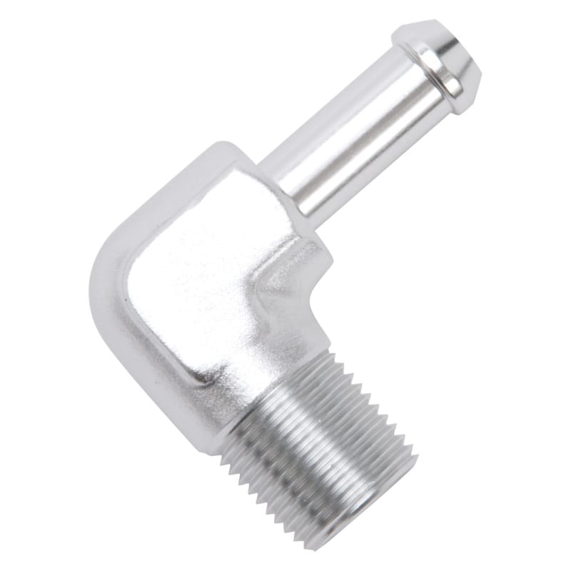 Edelbrock Hose End 90-Deg 3/8In NPT to 3/8In Barb Clear Anodize thumbnail 2
