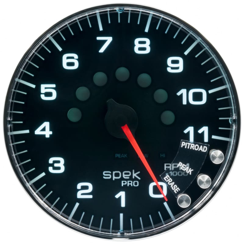 Autometer Spek-Pro Gauge Tachometer 5in 11K Rpm W/Shift Light & Peak Mem Black/Chrome - P239318 thumbnail 3