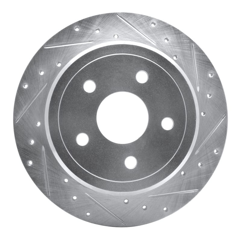R1 05-10 Jeep Commander Rear Right Drilled & Slotted Silver Brake Rotor