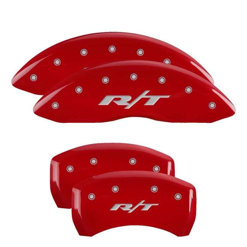 MGP 4 Caliper Covers Engraved Front & Rear RT1-Truck Red finish silver ch - 12181SRT1RD