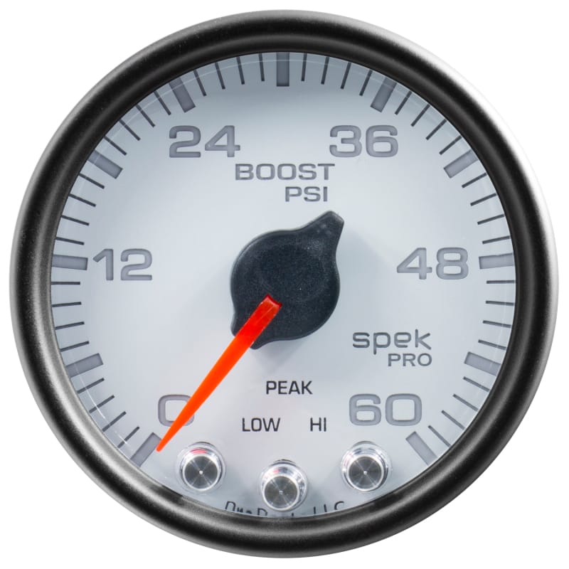 Autometer Spek-Pro Gauge Boost 2 1/16in 60psi Stepper Motor W/Peak & Warn Wht/Blk - P30412 thumbnail 2