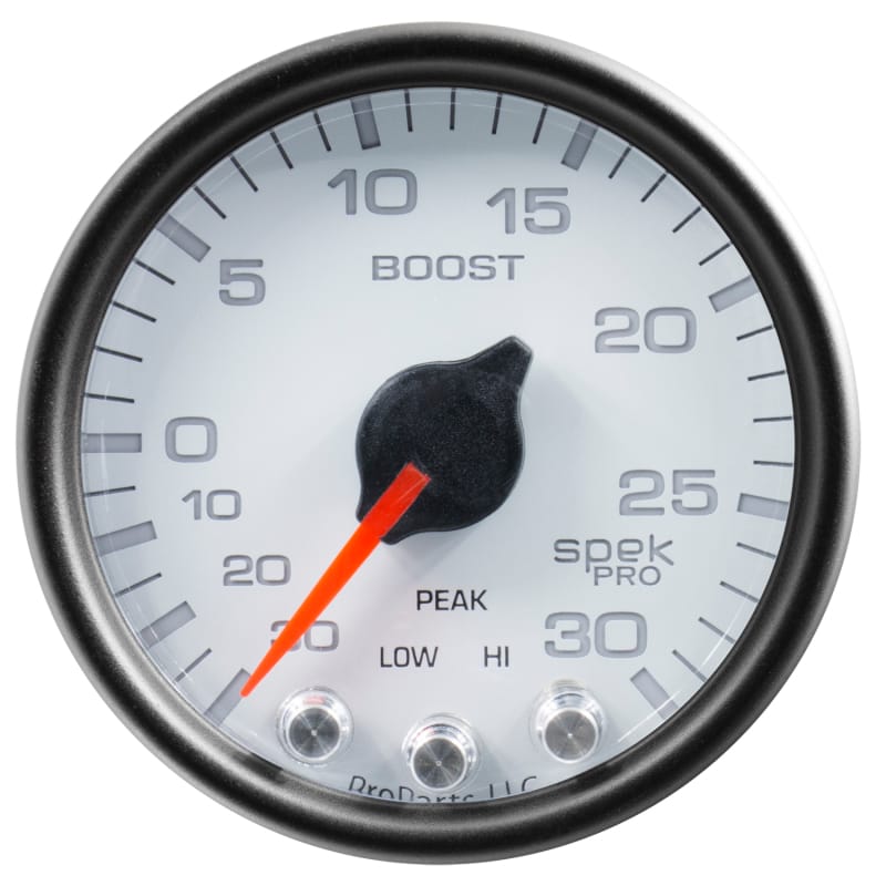 Autometer Spek-Pro Gauge Vac/Boost 2 1/16in 30Inhg-30psi Stepper Motor W/Peak & Warn White/Black - P30212 thumbnail 2