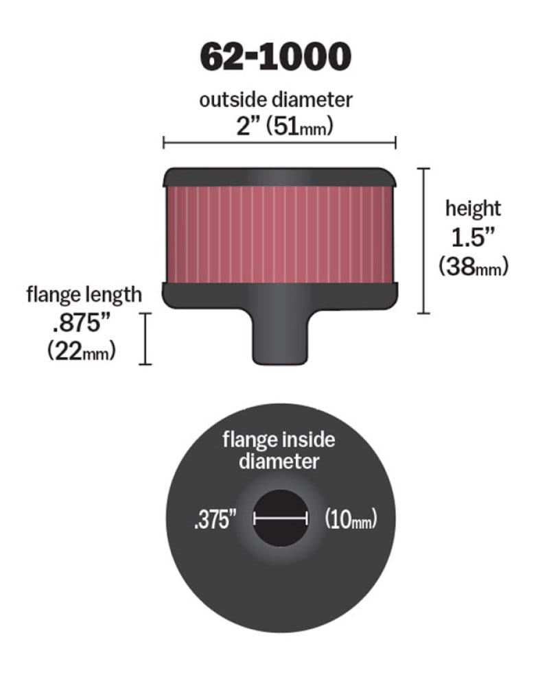 K&N Steel Base Crankcase Vent Filter 0.375in Vent OD x 2in OD x 1.5in Height thumbnail 4