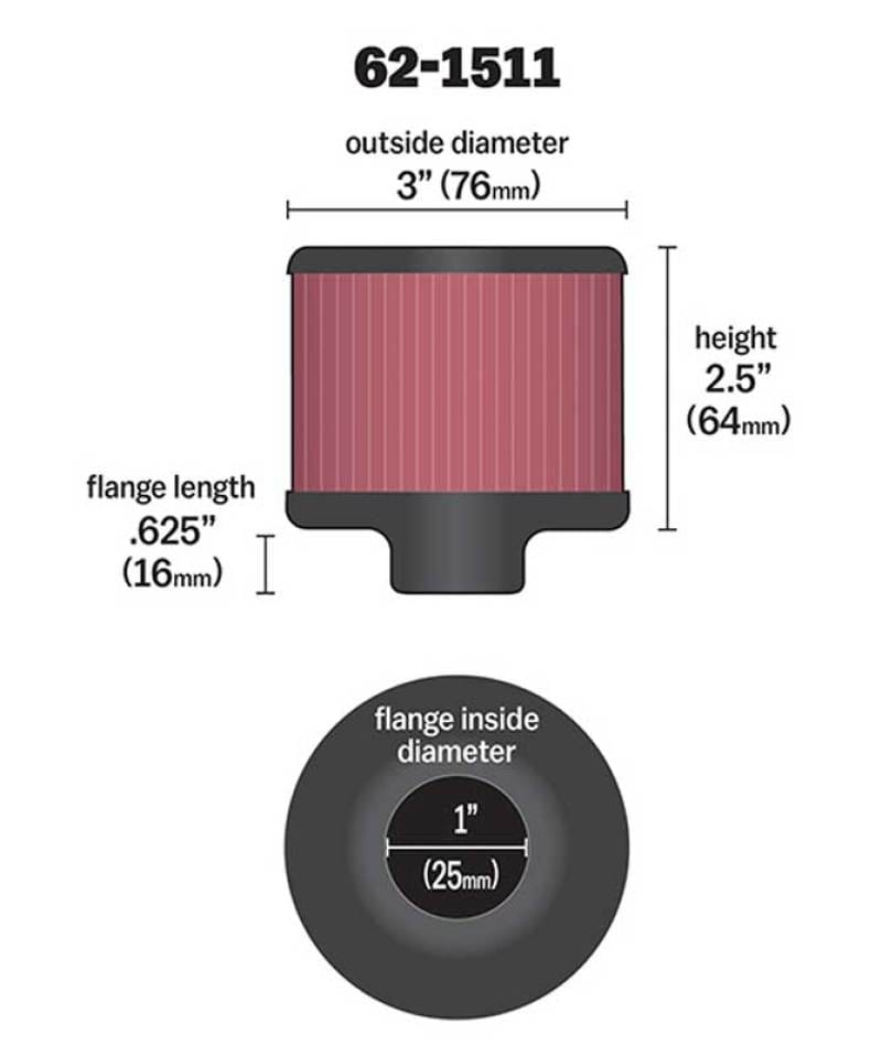 K&N 1in Flange ID x 3in OD x 2.5in Height Clamp On Crankcase Vent Filter thumbnail 2