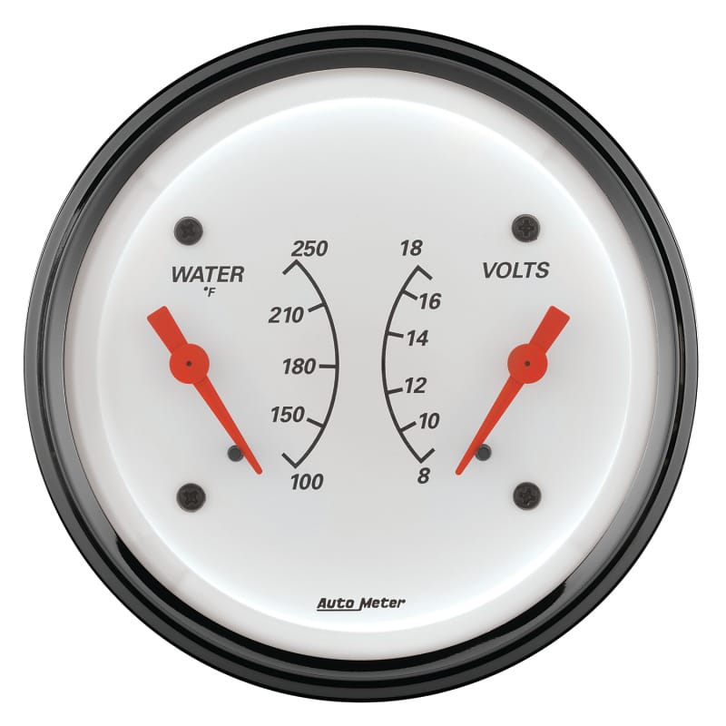 AutoMeter Gauge Dual Wtmp & Volt 3-3/8in. 250 Deg. F & 18V Elec Arctic White