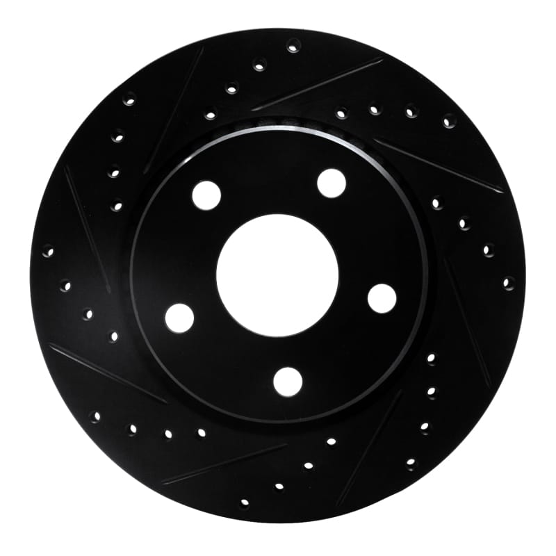 R1 07-18 Jeep Wrangler Front Left Drilled & Slotted Black Brake Rotor