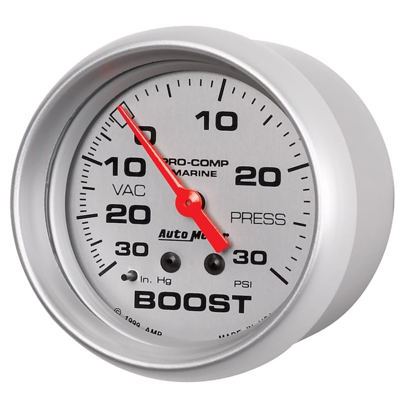 AutoMeter Marine Vac/Boost Gauge 2 5/8in 30INHG 30PSI Mechanical- Silver