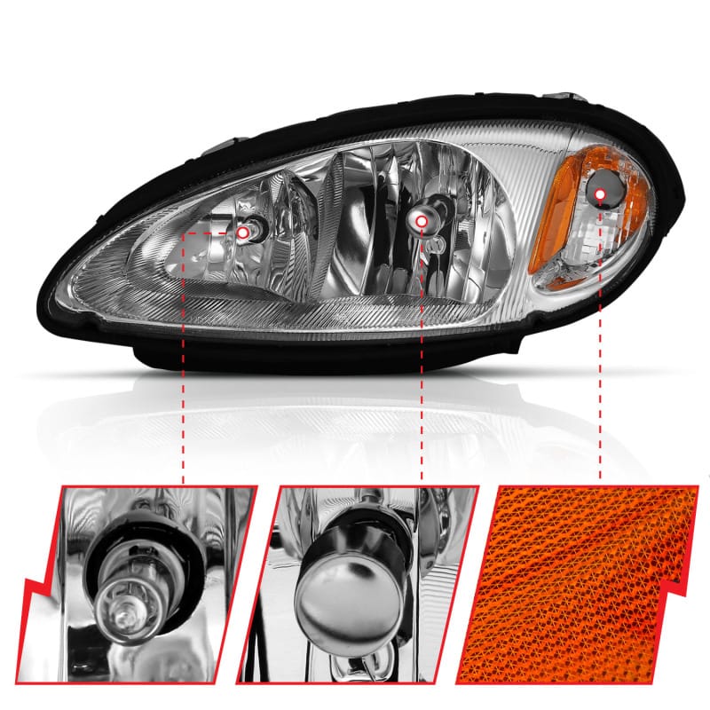 ANZO 2001-2005 Chrysler Pt Cruiser Crystal Headlight Chrome Amber (OE) thumbnail 4