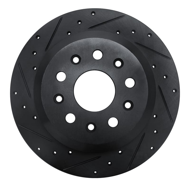 R1 18-25 Jeep Wrangler Rear Left Drilled & Slotted Black Brake Rotor - 633-42041L